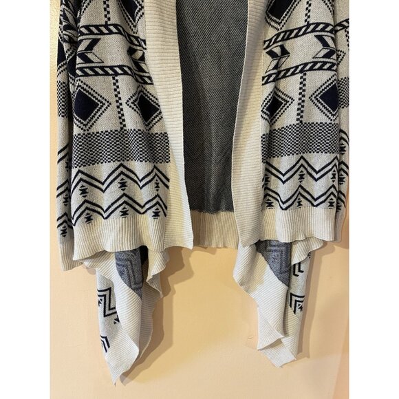 Pink Republic Women Open Front Aztec Cardigan Sweater Cotton Acryli Beige&Navy L - Picture 4 of 11